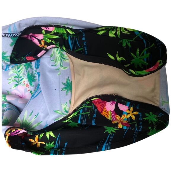 Vintage Paradise Beach Tropical Swimsuit M One Piece Parrots Hibiscus Palm - Picture 5 of 10
